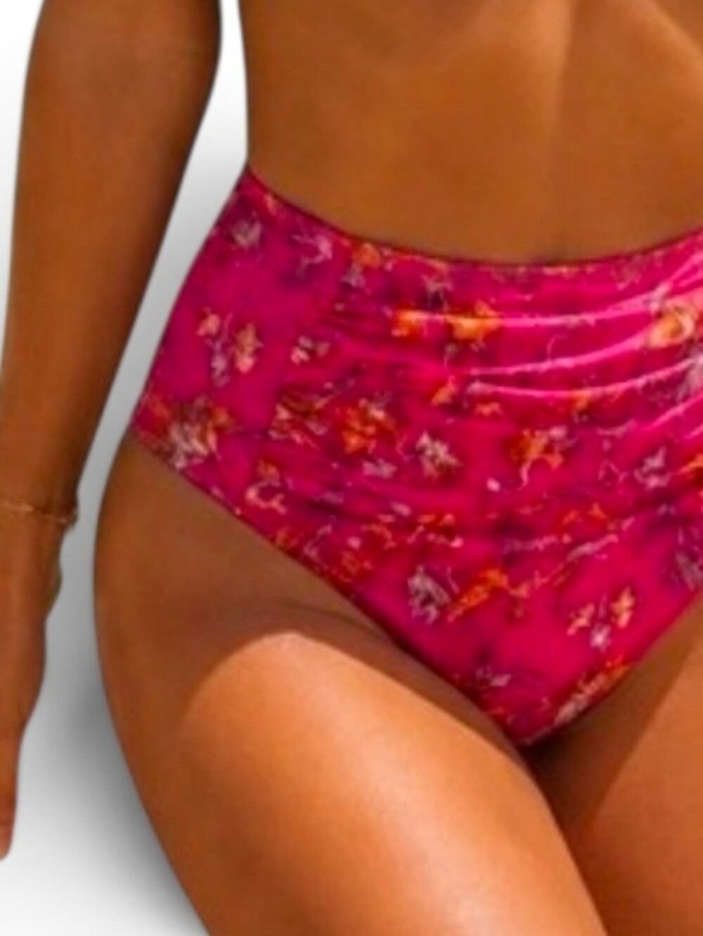 NWT GARNET HILL Pink Floral Ruched Front Bikini Bottom - Size 14